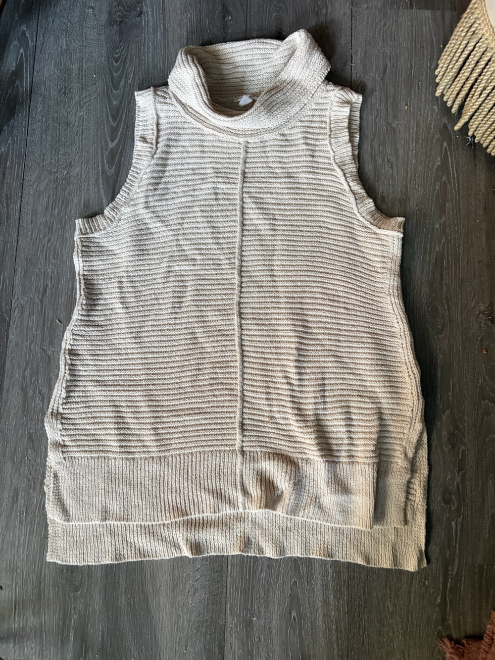 Tribal Cream Sleeveless Turtleneck Sweater